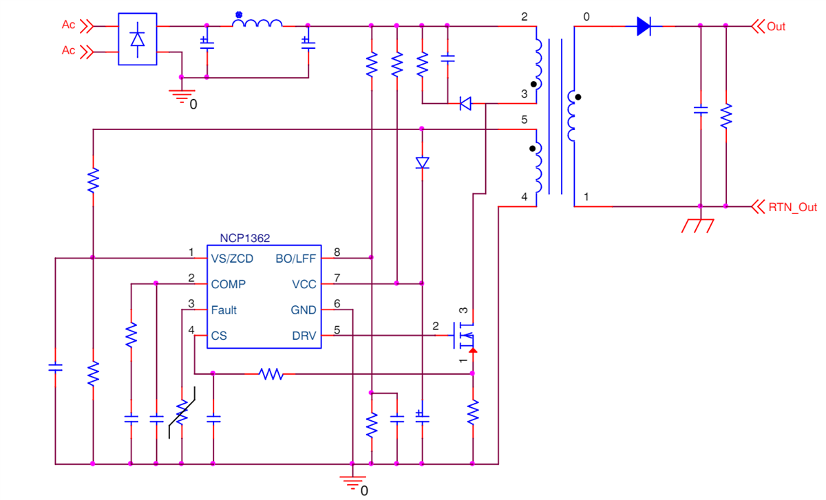 Schematic - onsemi NCP1362 Primary Side PWM Controllers